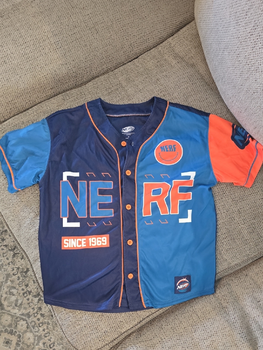 Nerf Blue & Orange Button Front Kids Jersey